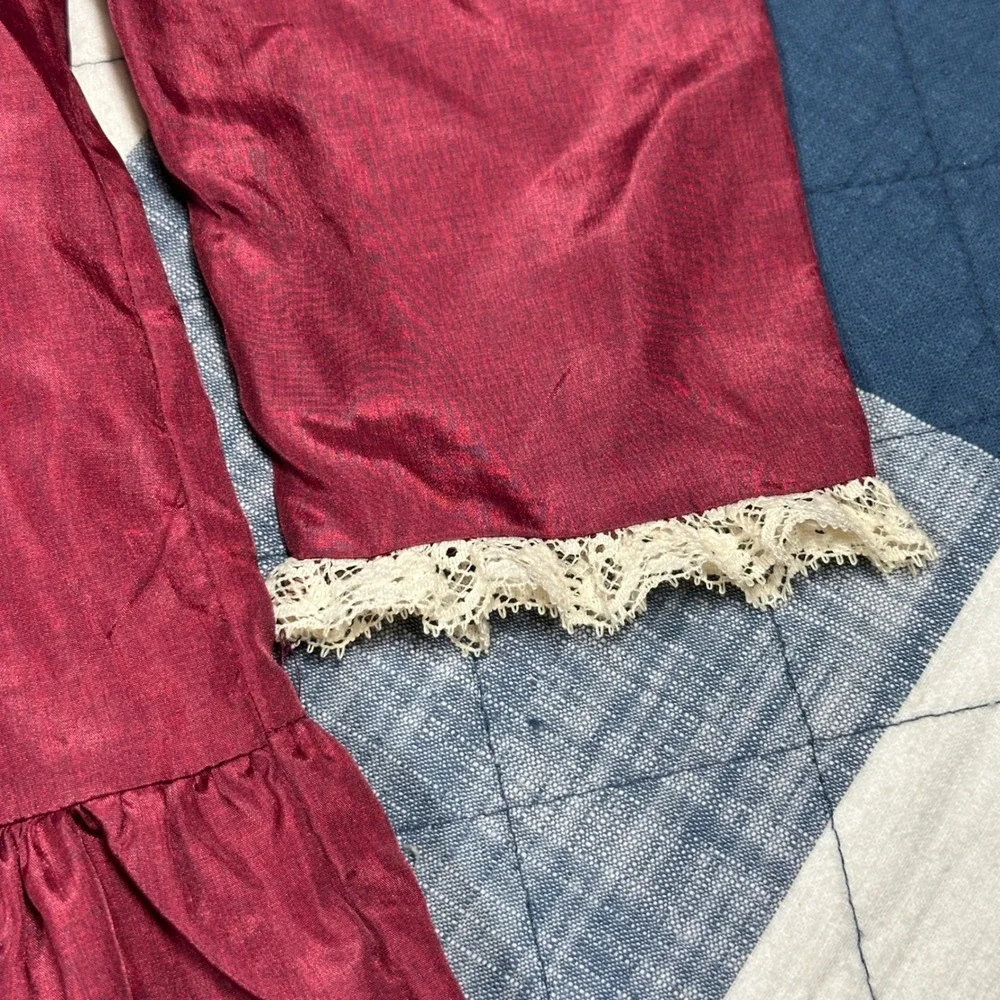 Vintage Peaches n Cream Burgundy Lace Collar Drop Waist Dress Kids Size 10 4702H